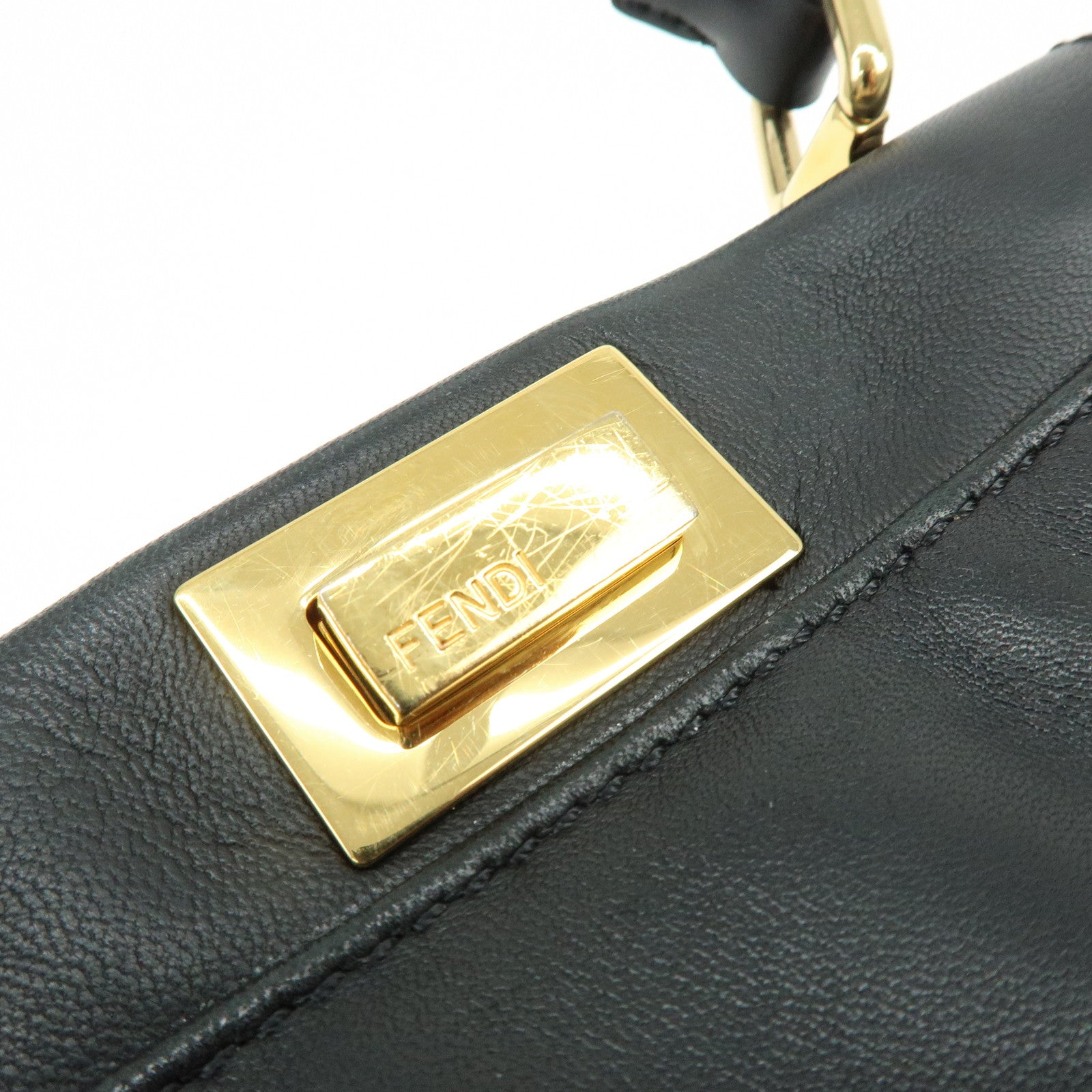 FENDI Peekaboo Mini Leather 2Way Hand Bag Shoulder Bag Black 8BN244