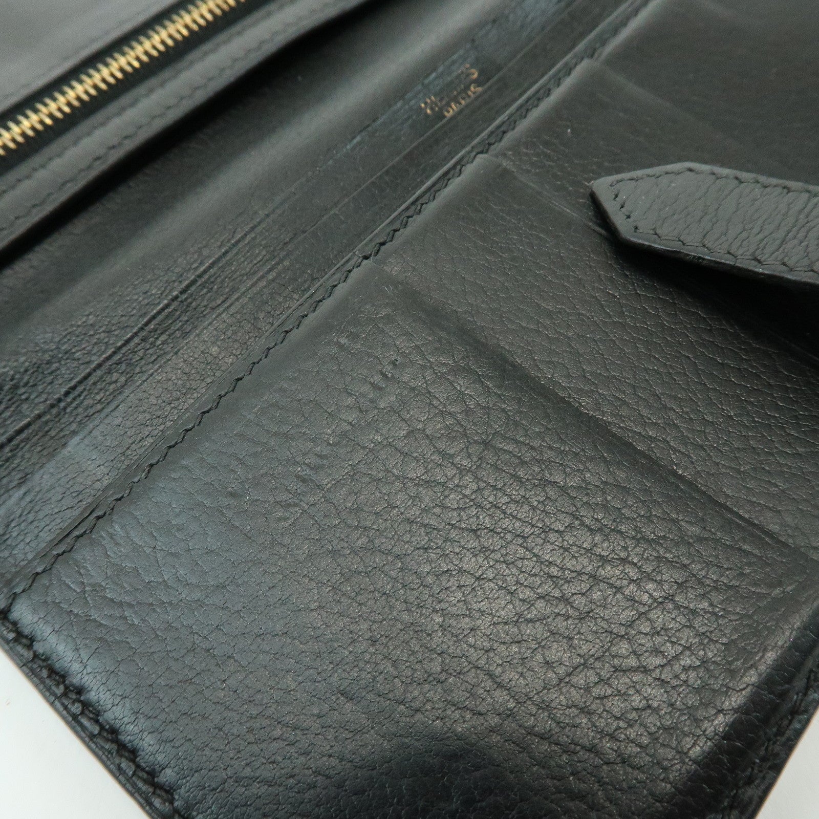HERMES Bearn Calf Leather Bi-fold Long Wallet □I Stamped Black