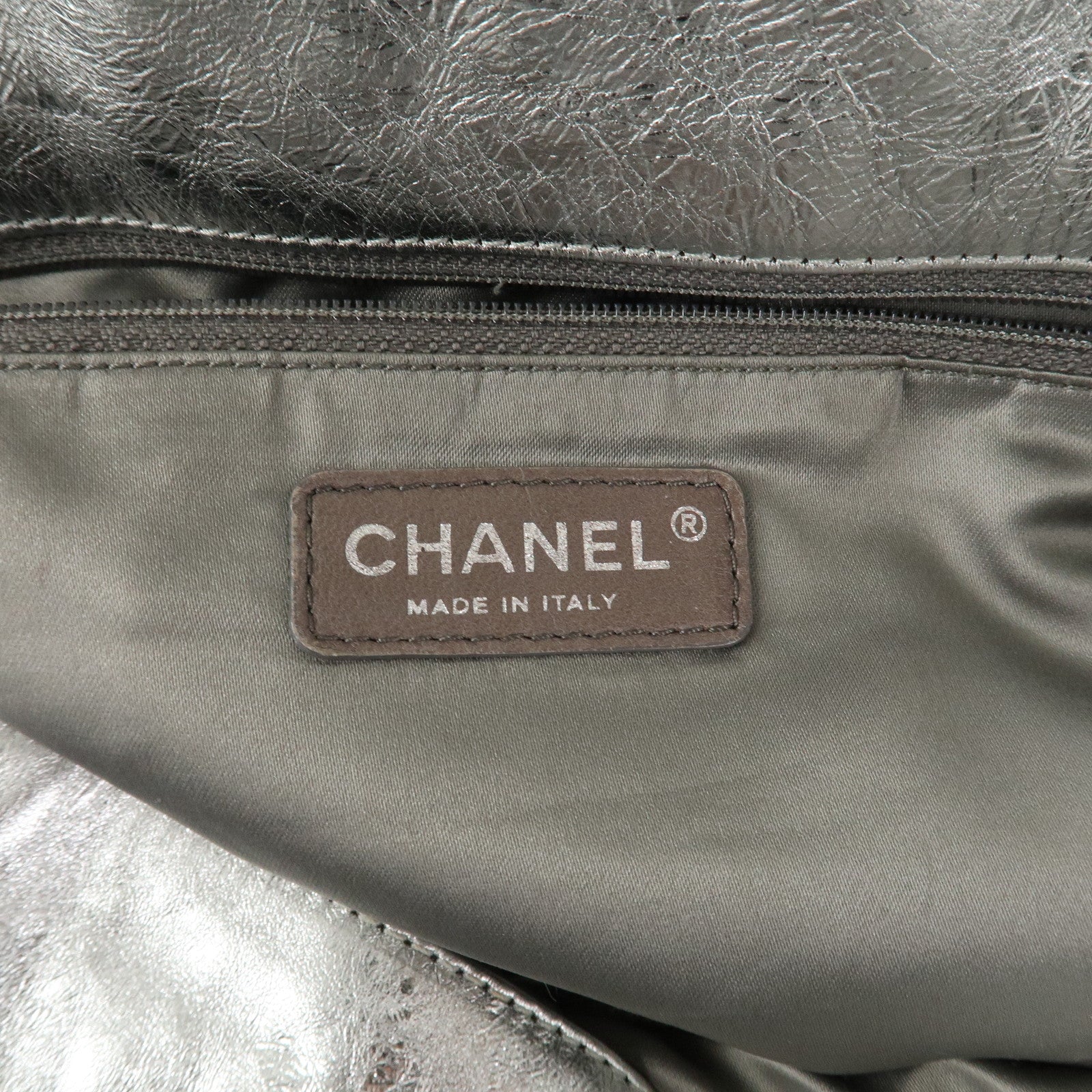 CHANEL Maxi COCO Mark Punching Leather Tote Bag Shoulder Bag Silver Used