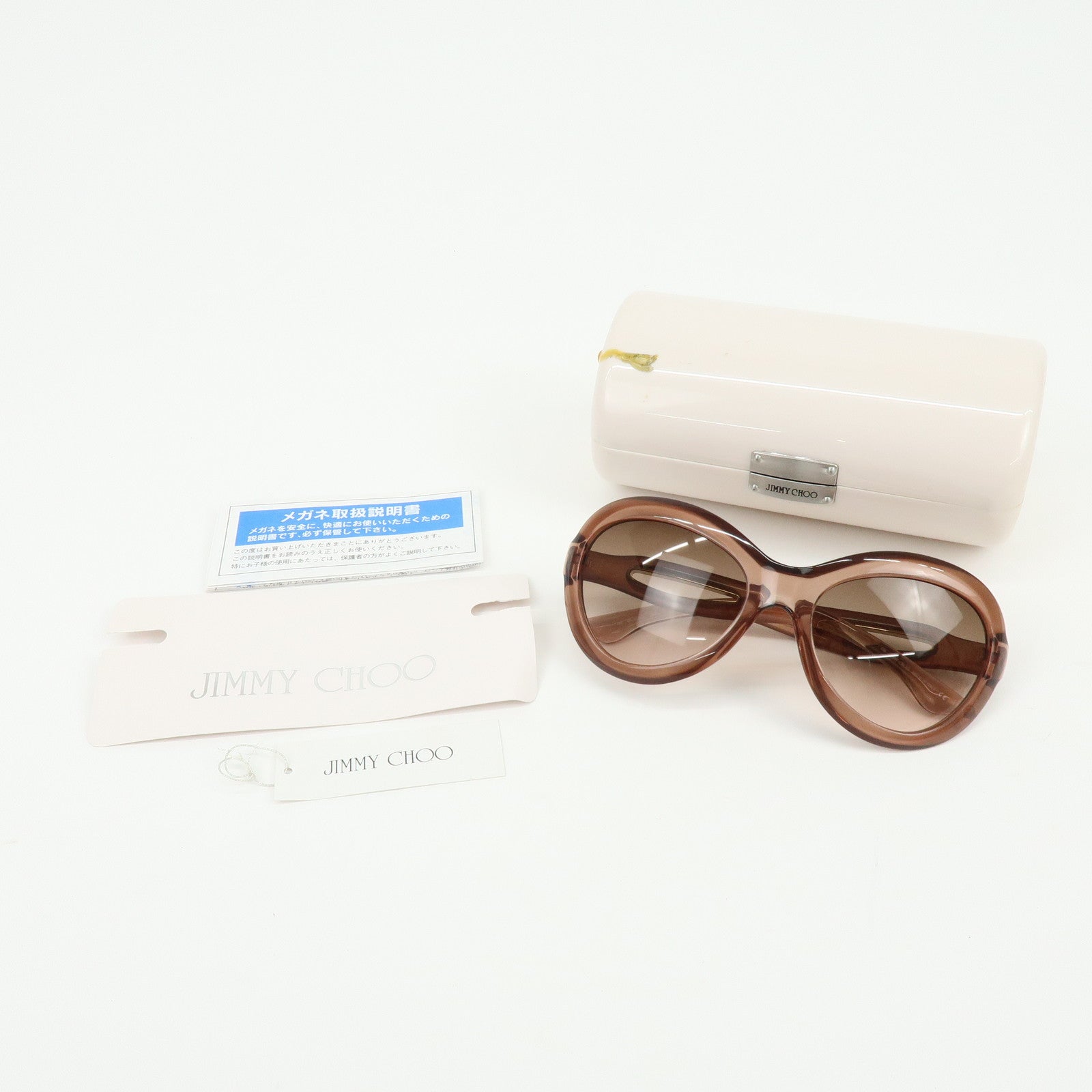 JIMMY CHOO Plastic Oval Cat Eye Sunglasses Transparent Brown