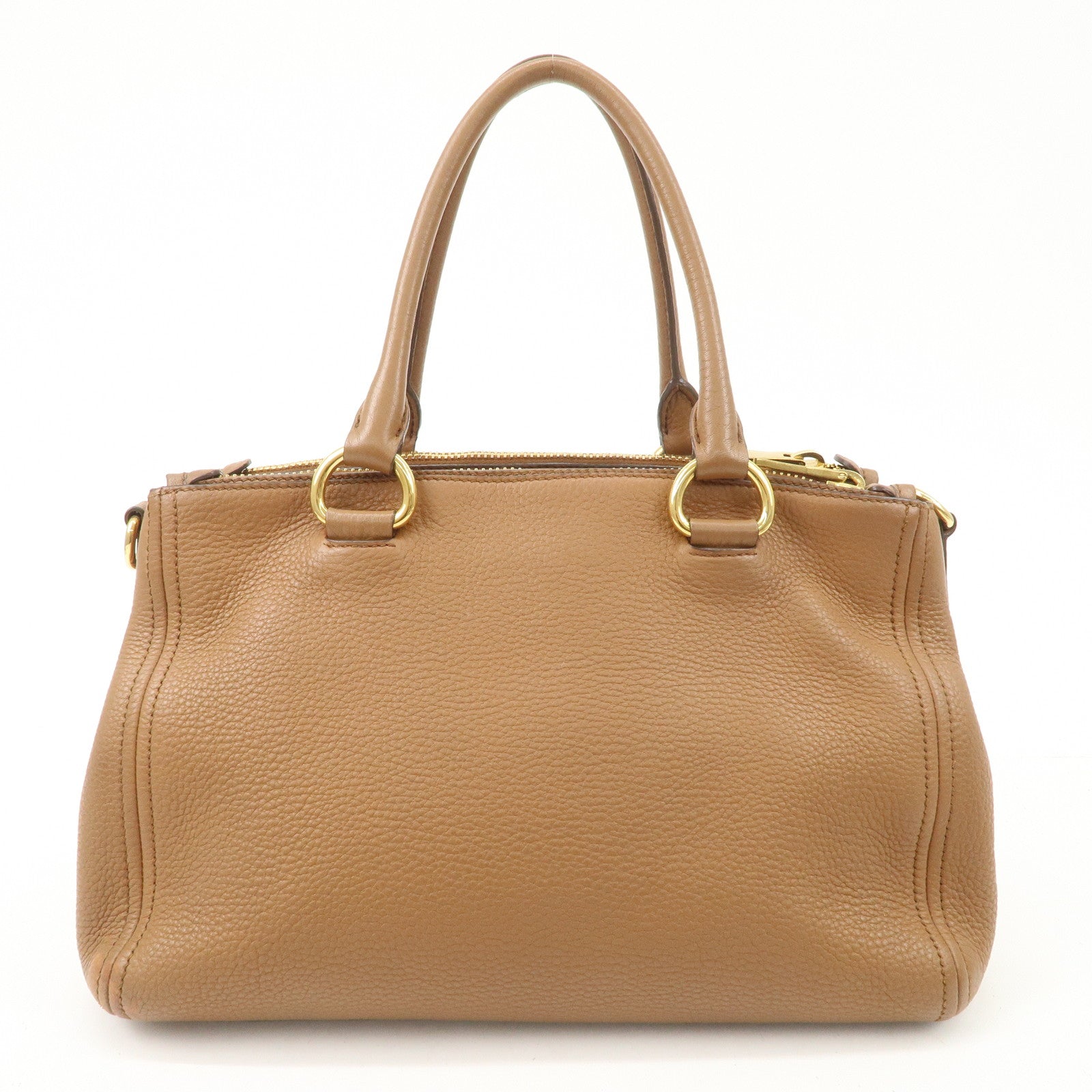 PRADA Logo Leather 2WAY Tote Bag Hand Bag Brown Gold Hardware Used