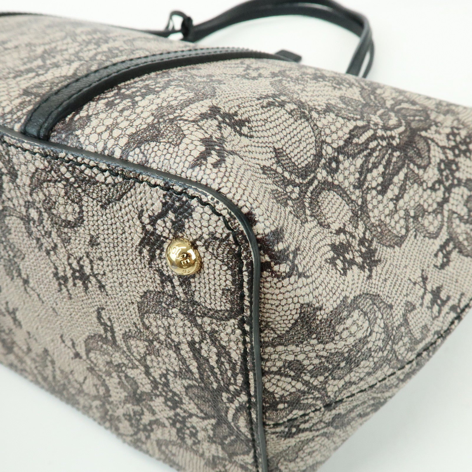 Dolce & Gabbana PVC Leather Tote Bag Shoulder Bag Lace Print Ivory