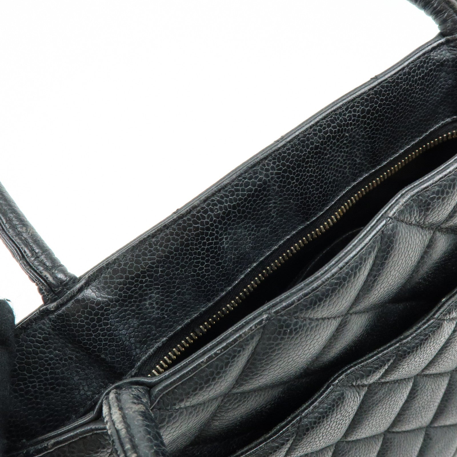 CHANEL Medallion Matelasse Caviarskin Tote Bag Hand Bag Black A01804