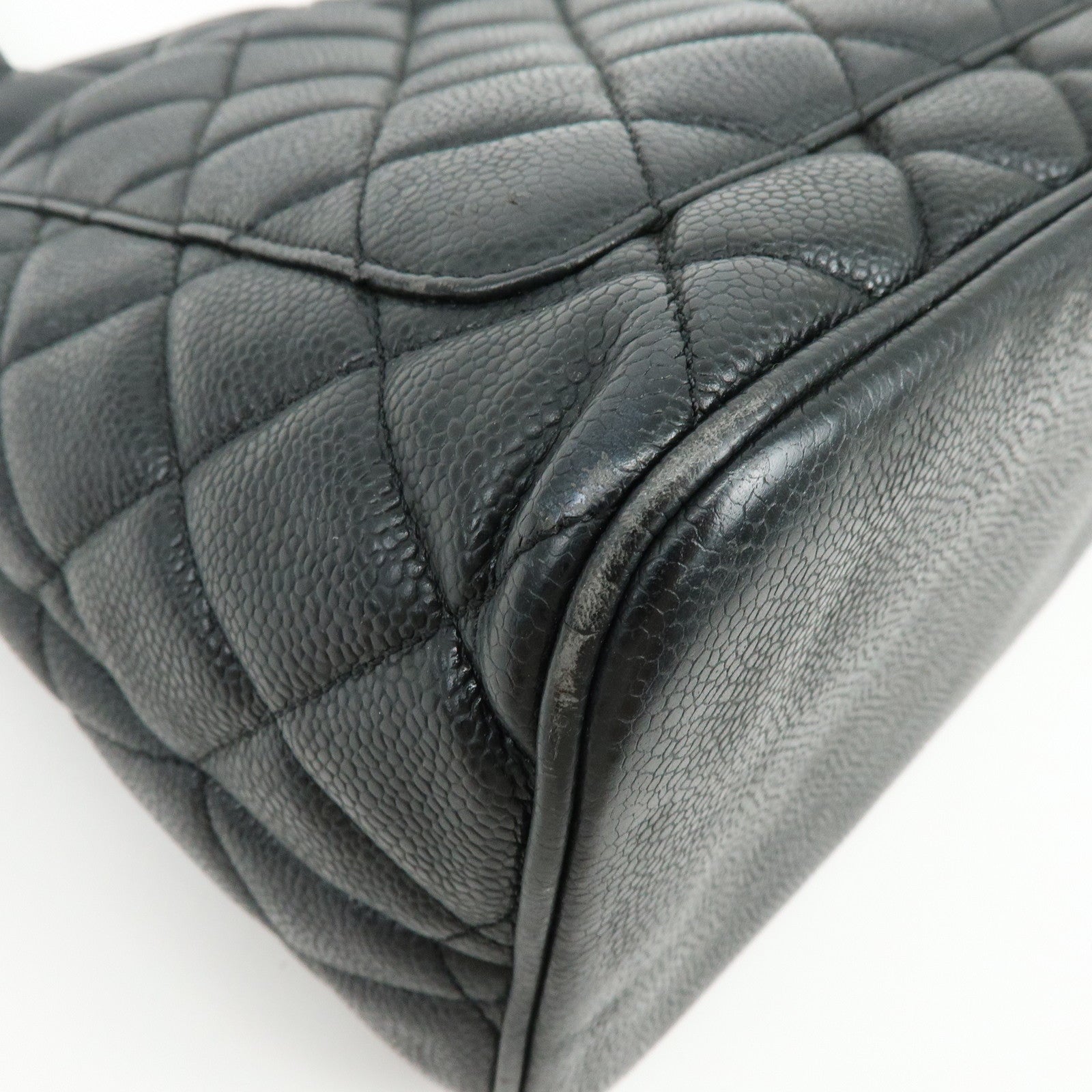 CHANEL Medallion Matelasse Caviarskin Tote Bag Hand Bag Black A01804