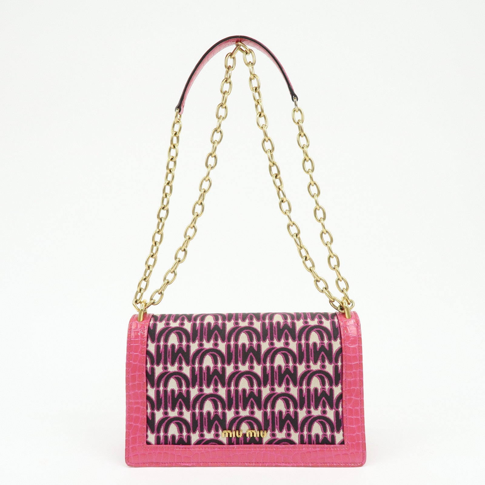 MIU MIU Jacquard Embossed Leather 2Way Hand Shoulder Bag Pink 5BD233