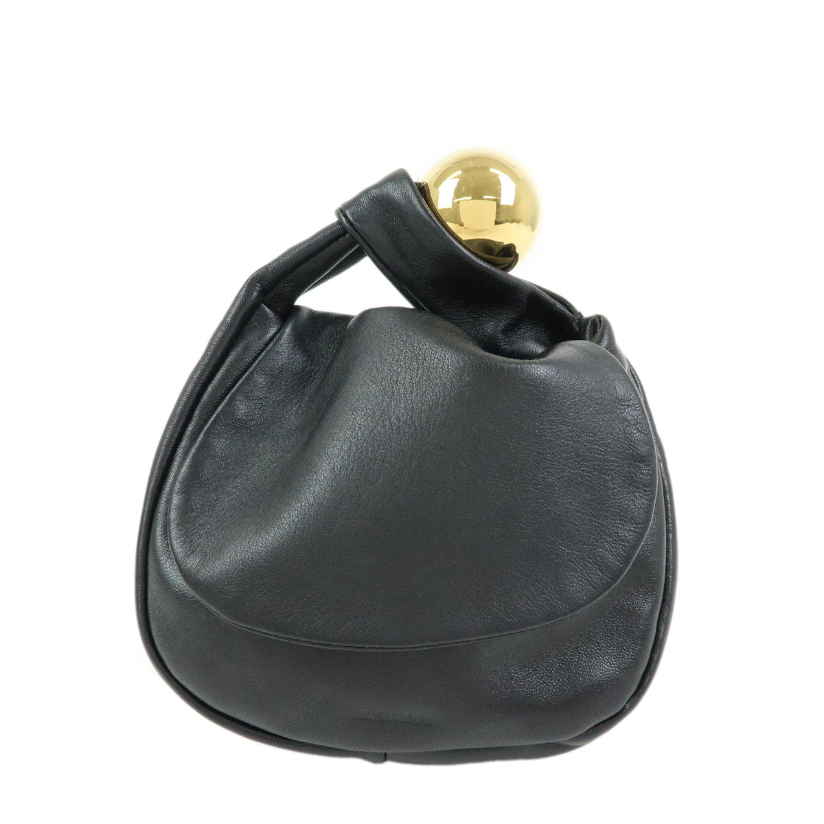 JIL SANDER Leather Sphere Pouch Clutch Hand Bag Black
