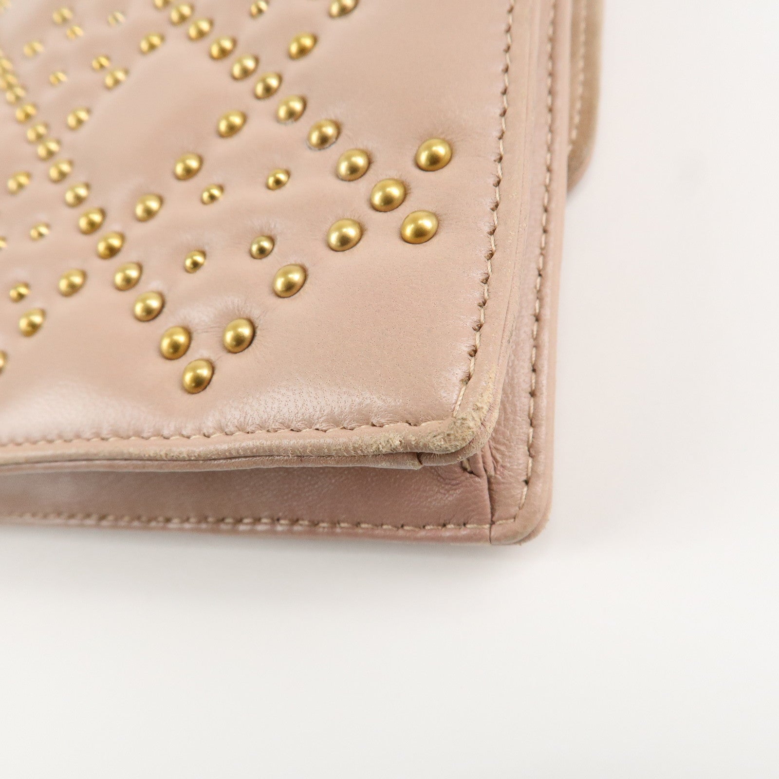 Christian Dior Addict Studs Leather Chain Shoulder Bag Hand Bag Beige Used