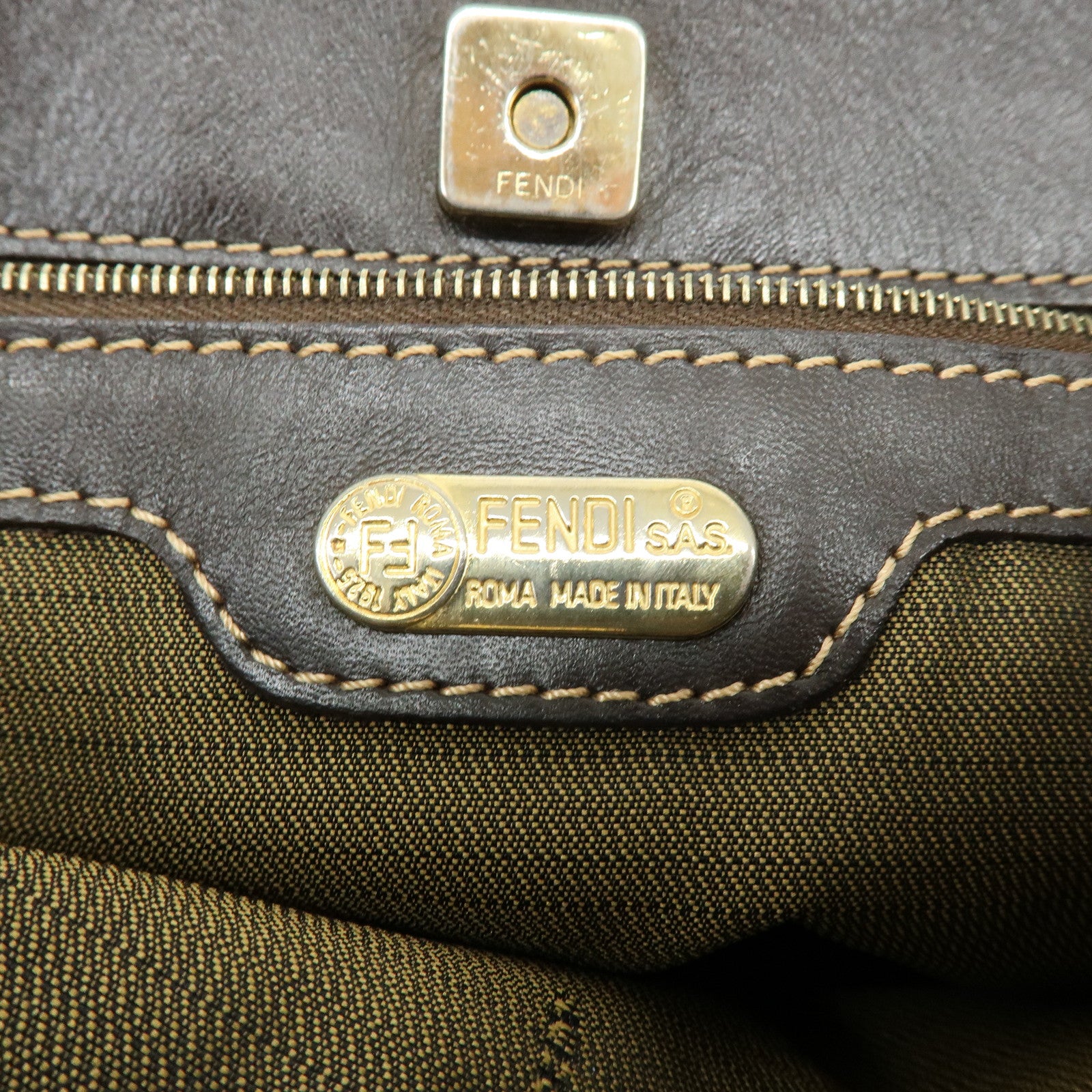 FENDI Zucca Jacquard Canvas Leather Shoulder Bag Brown Black