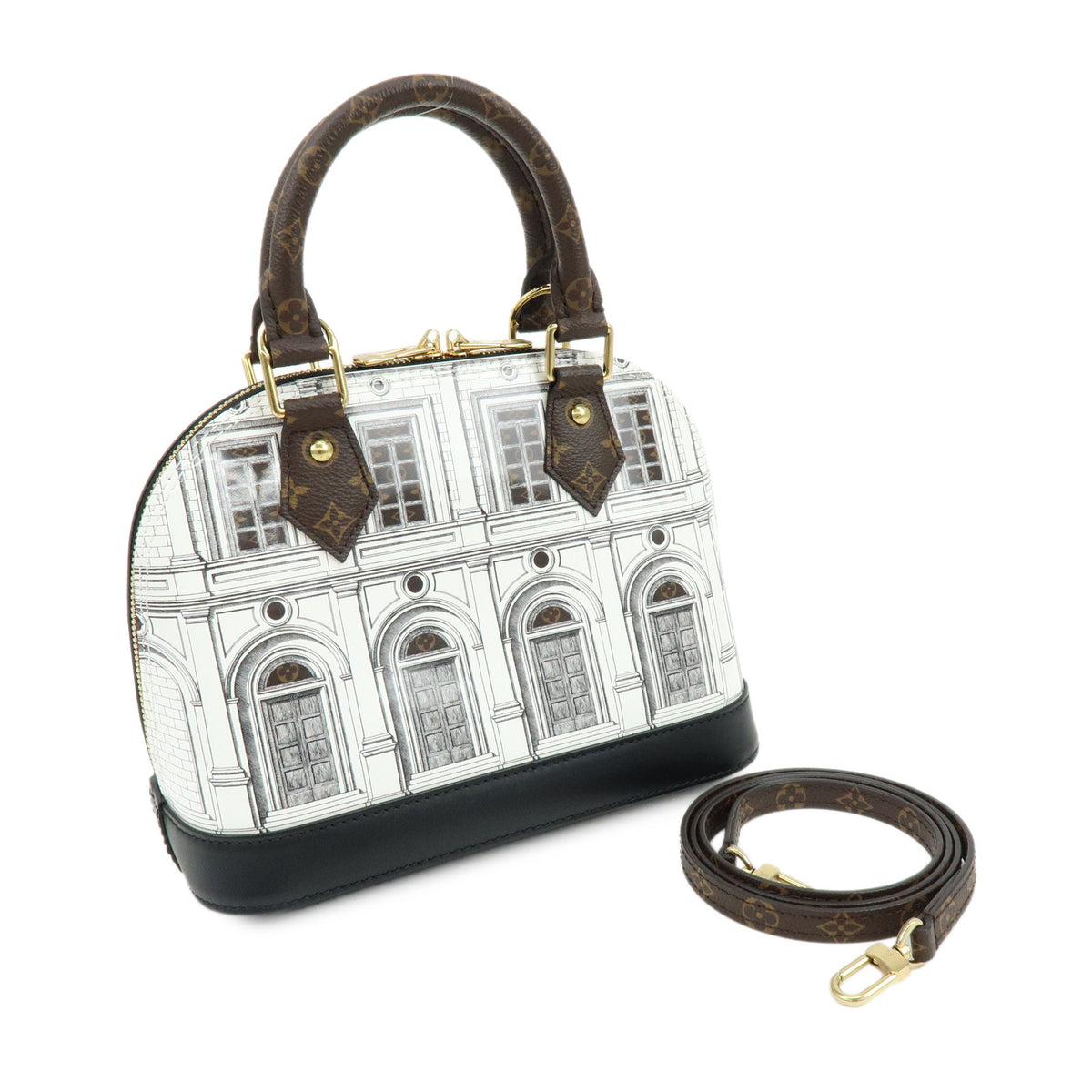 Louis Vuitton x Fornasetti Monogram Alma BB 2Way Hand Bag White M59265