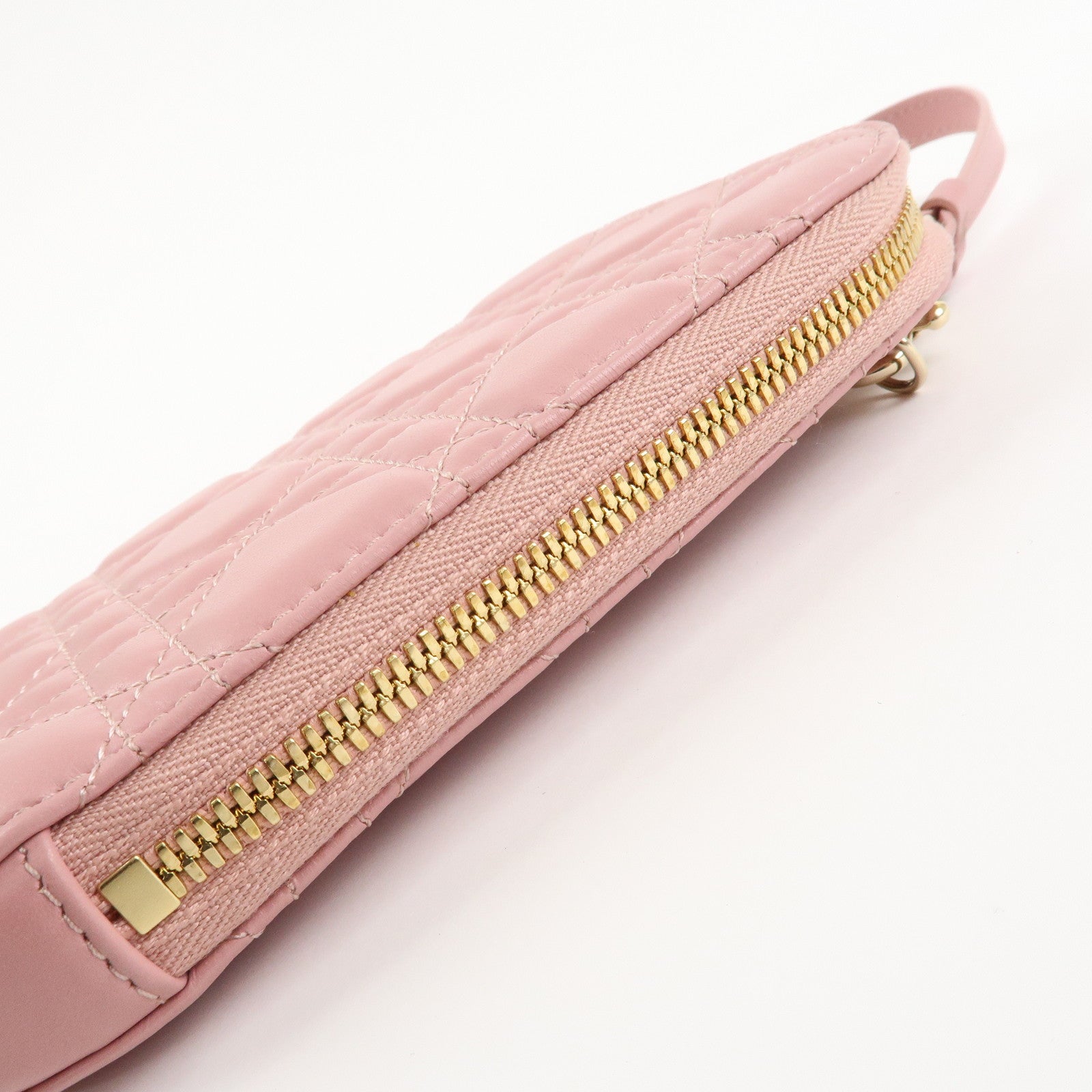 Christian Dior Cannage Leather Phone Holder Shoulder Bag Pink Used