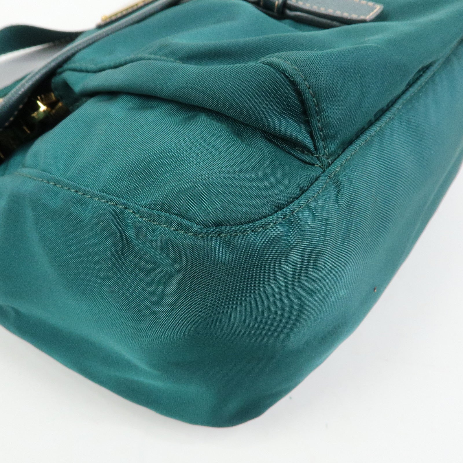 PRADA Triangle Logo Nylon Saffiano Leather Shoulder Bag Green
