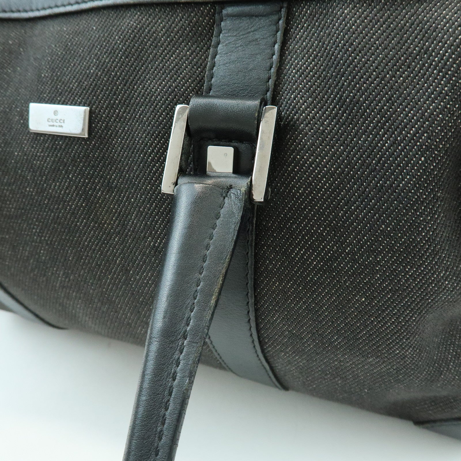 GUCCI Canvas Leather Boston Bag Hand Bag Black Dark Grey 30458