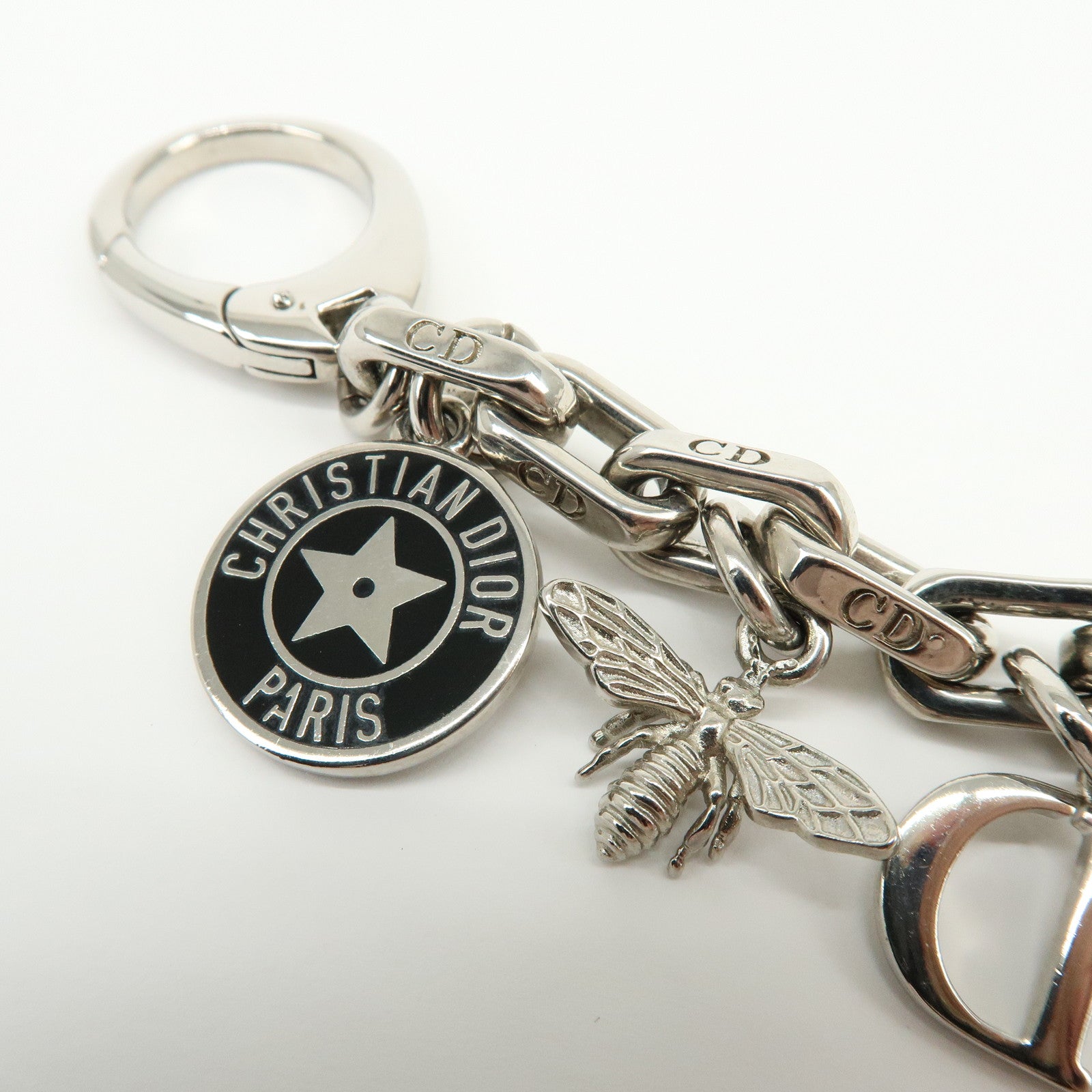 Christian Dior 30 Montaigne Metal Star Clover Bee Bag Charm Silver