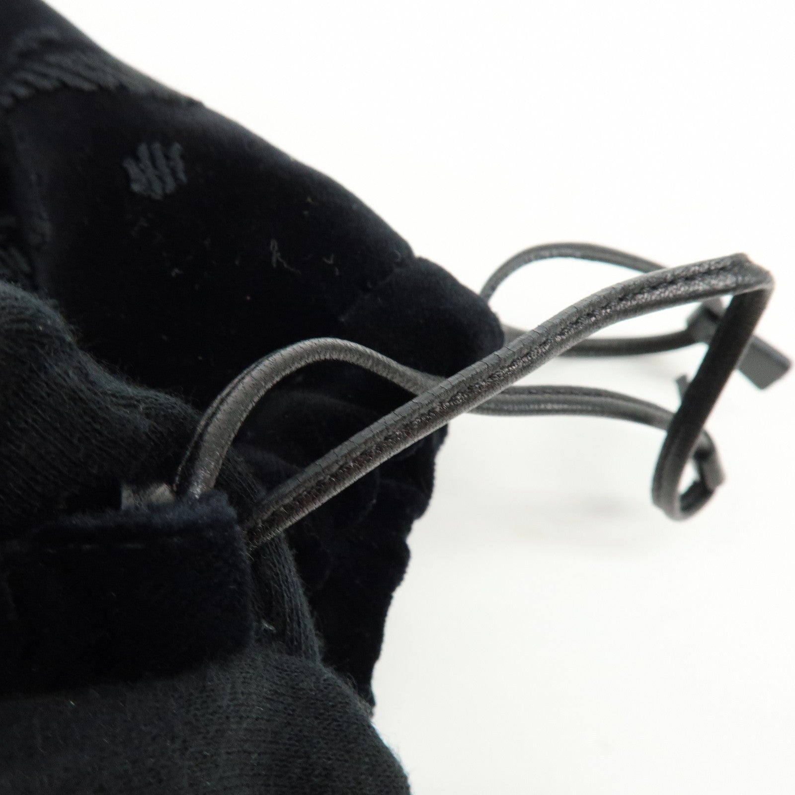 PRADA Logo Velvet Leather Drawstring Pouch Embroidery Black 1MU001