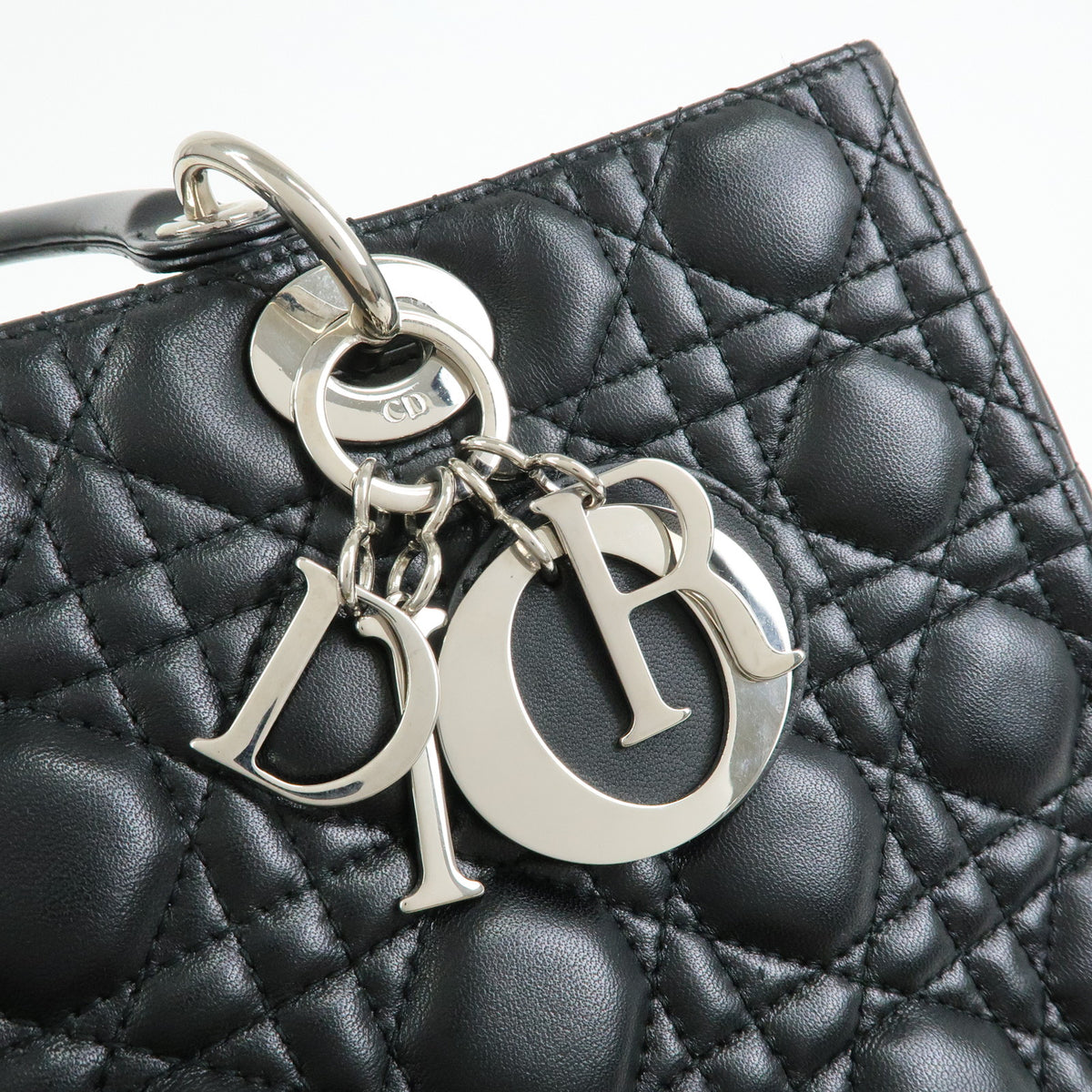 Christian Dior Lady Dior Cannage Lamb Skin Hand Bag Black