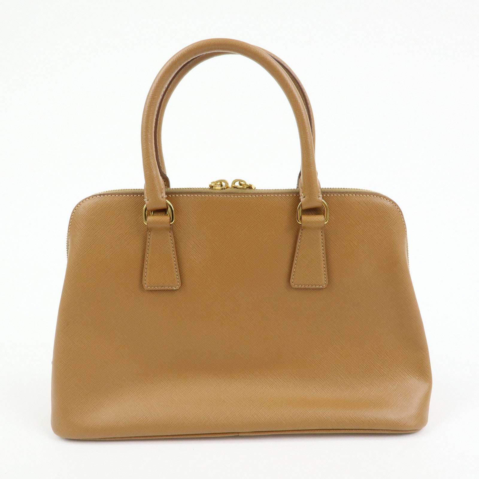 PRADA Triangle Logo Saffiano Leather Hand Bag Camel BL0837