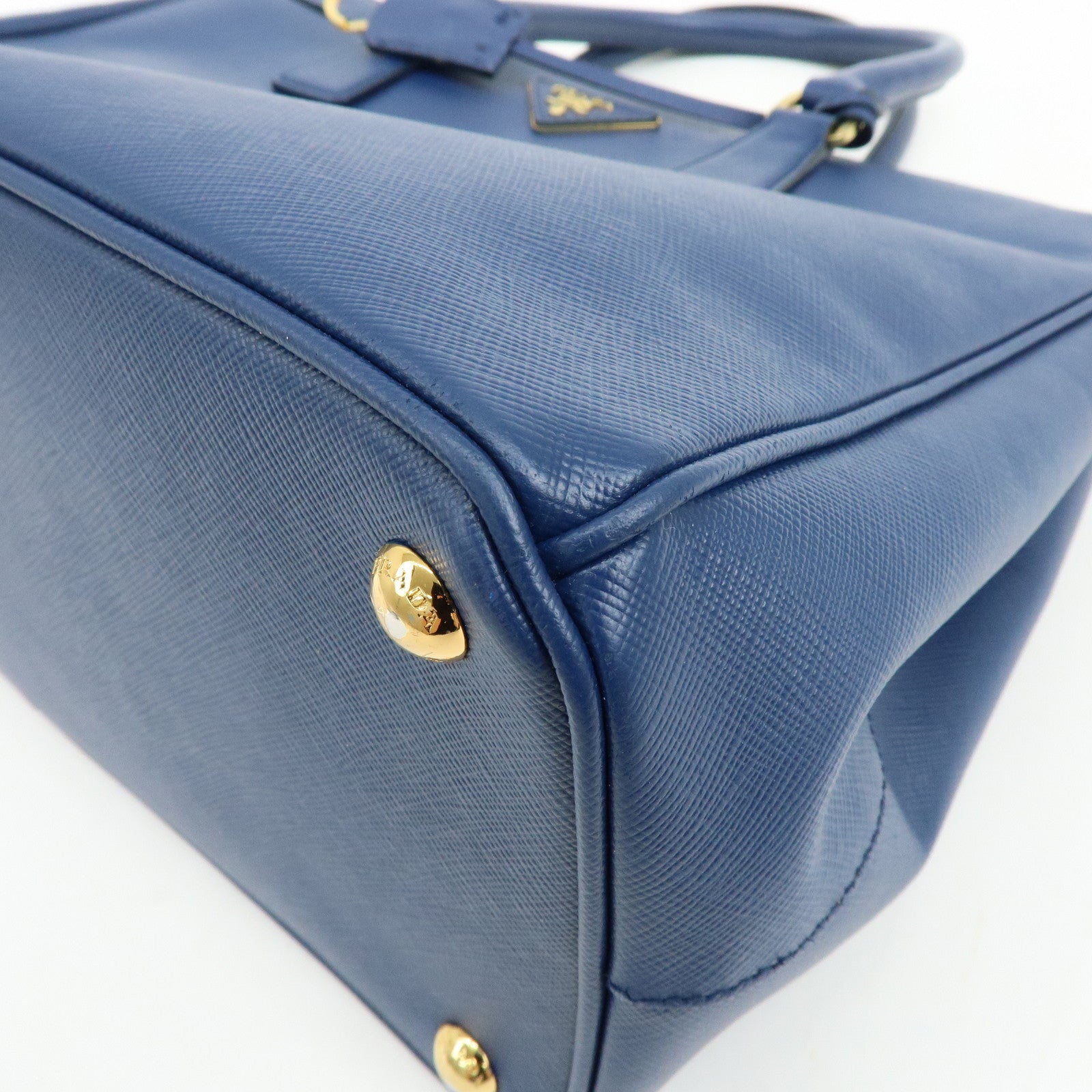 PRADA Galleria Triangle Log Saffiano Leather 2Way Hand Bag Blue BN2274