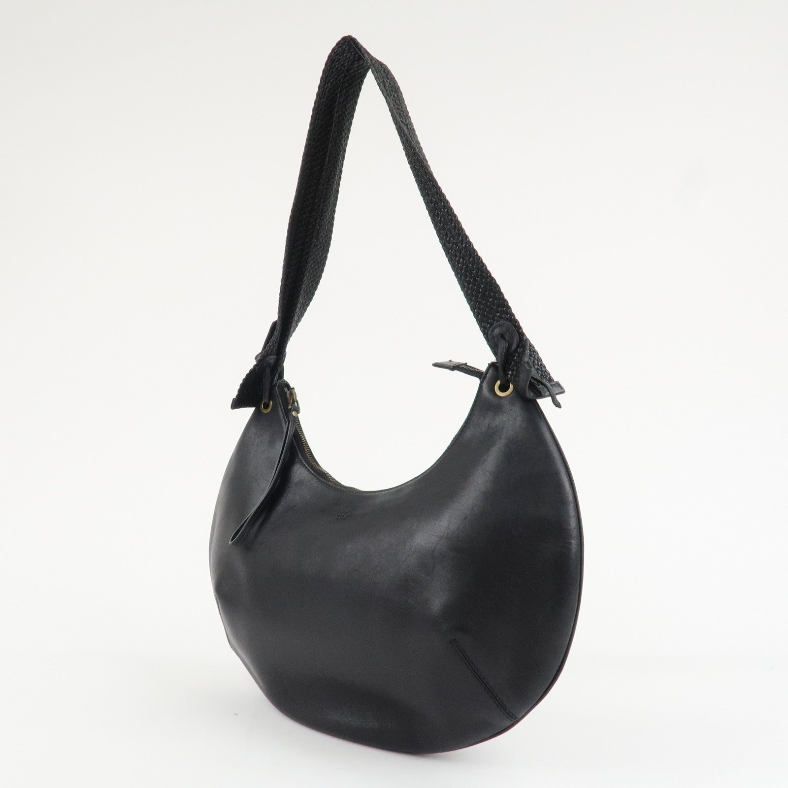 GUCCI Logo Leather Hobo Bag Shoulder Bag Hand Bag Black 204990 Used