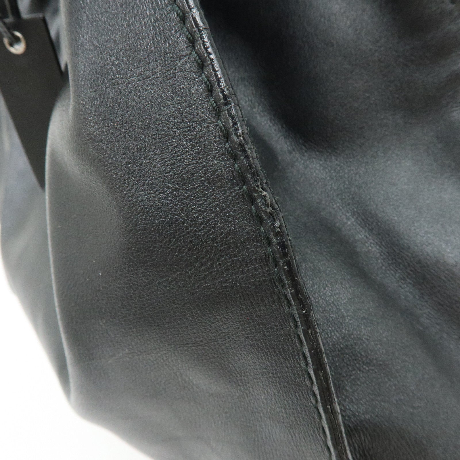 GUCCI Leather Ruched Bag Shoulder Bag Hand Bag Black 76553