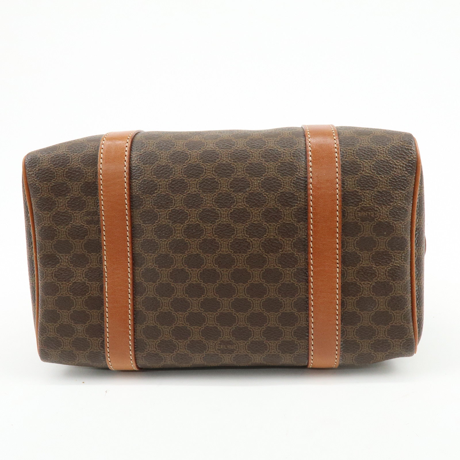 CELINE Macadam Logo PVC Leather 2Way Boston Bag Hand Bag Brown
