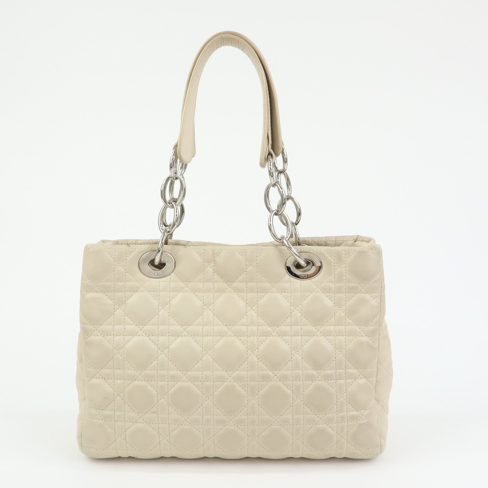 Christian Dior Lady Dior Cannage Lamb Skin Hand Bag Ivory