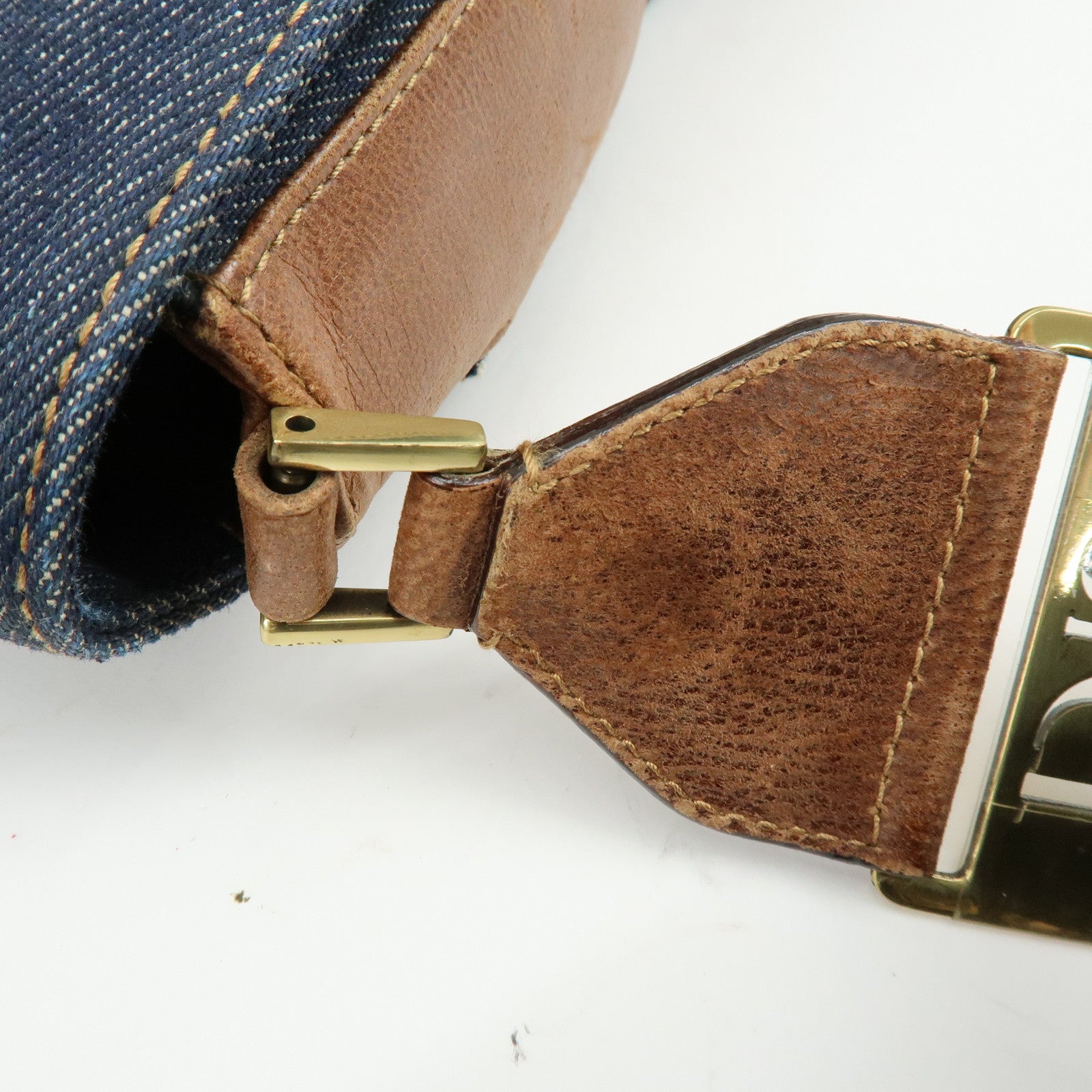 Christian Dior Street Chic Denim Leather Shoulder Bag Indigo Blue Brown