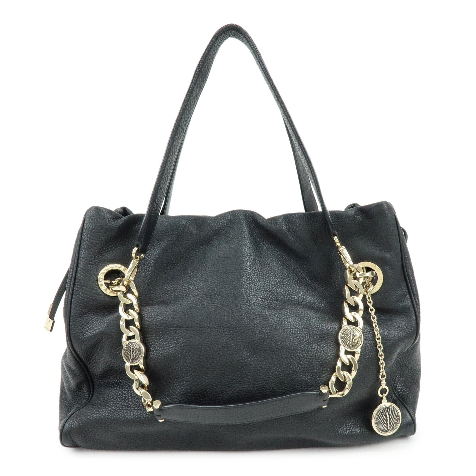 BVLGARI Monete Leather Chain 2Way Bag Shoulder Bag Black Gold