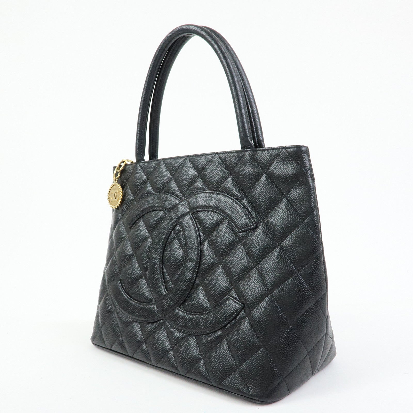 CHANEL Matelasse COCO Mark Medallion Tote Bag Hand Bag Black A01804