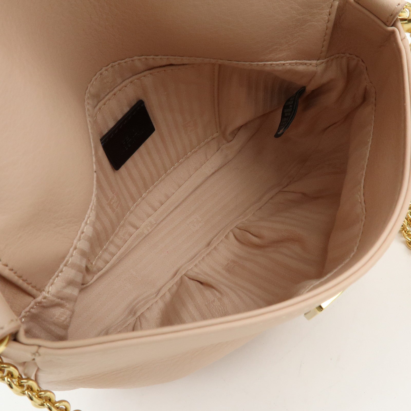 FENDI Leather Chain Shoulder Bag Crossbody Bag Pink Beige 8M0276