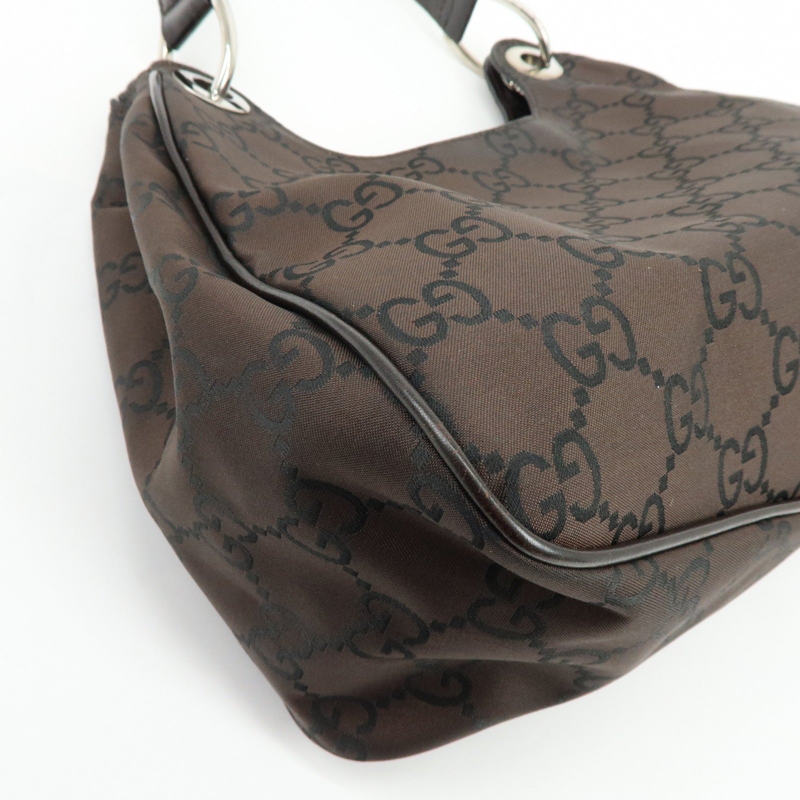 GUCCI GG Nylon Leather Shoulder Bag Hand Bag Dark Brown 257265