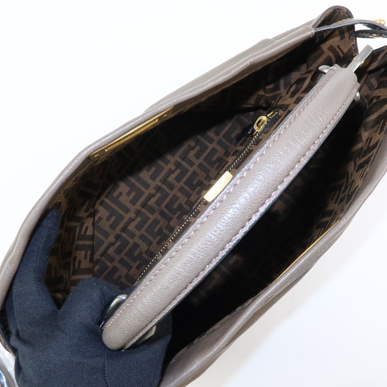 FENDI Peekaboo Large Leather 2Way Bag Shoulder Bag Brown 8BN210