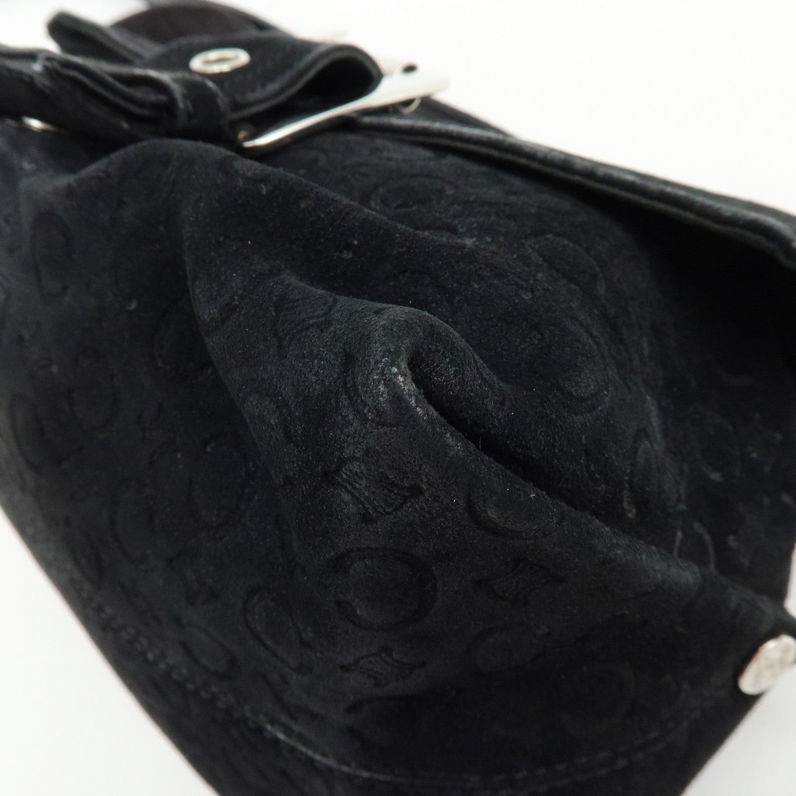 CELINE C Macadam Suede Leather Shoulder Crossbody Bag Black