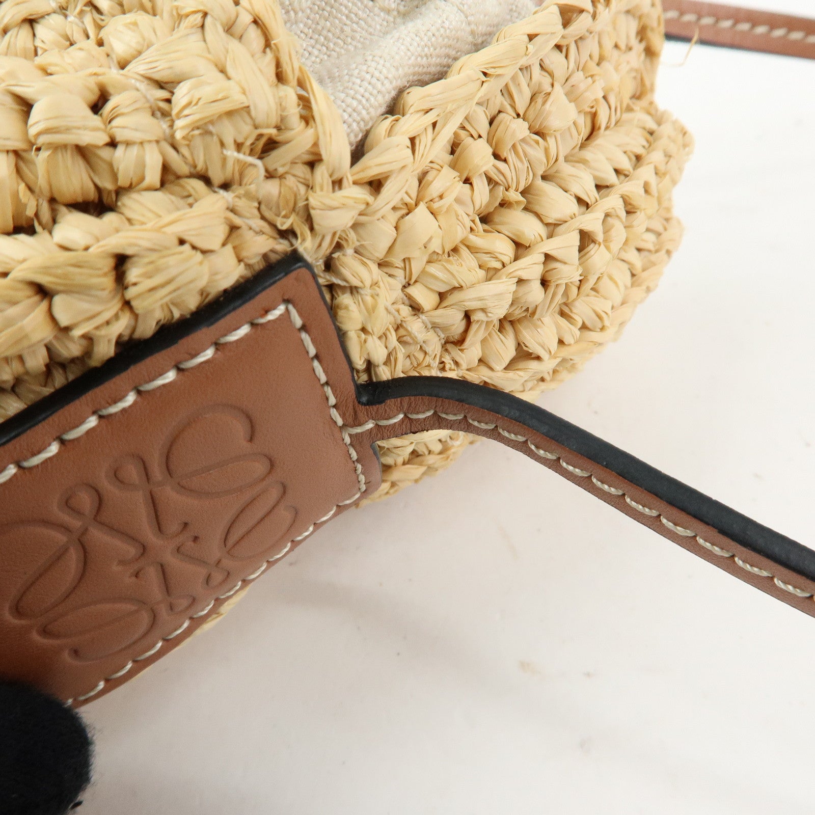LOEWE Anagram Raffia Leather Shoulder Bag Shell Motif