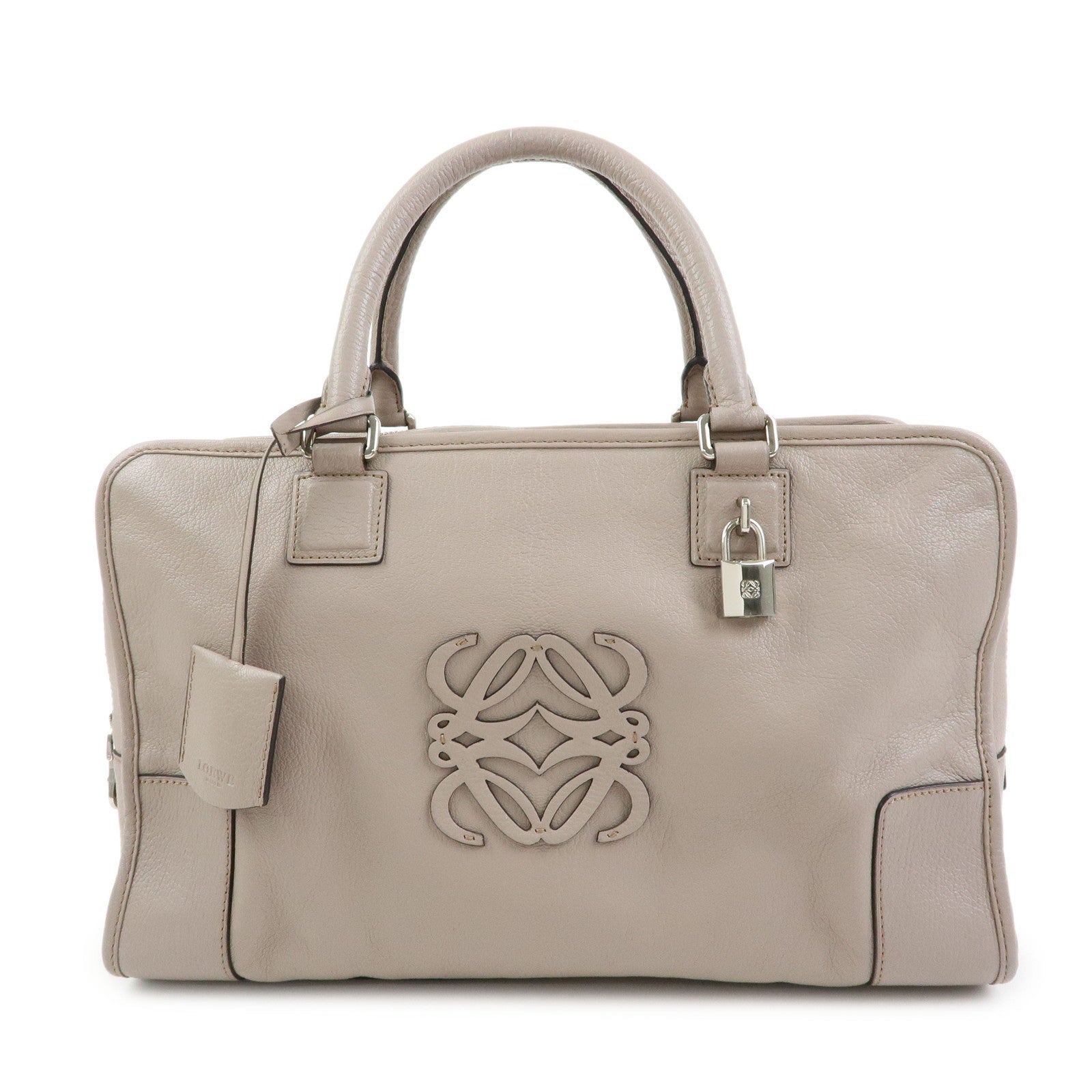 LOEWE Amazona 36 Anagram Leather Hand Bag Boston Bag Beige