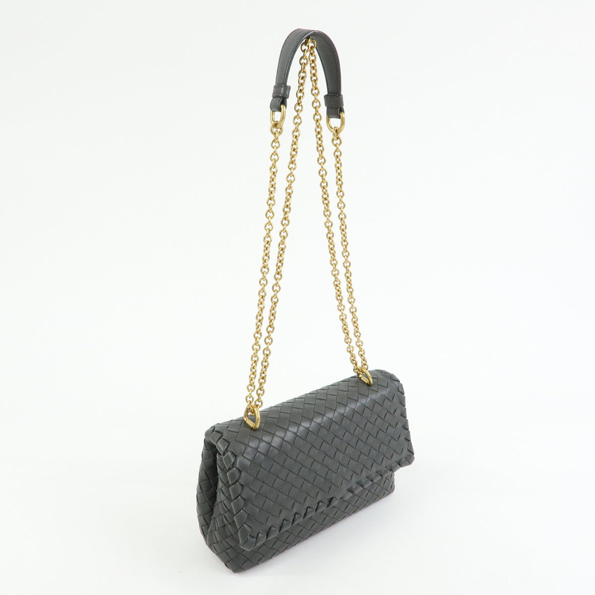 BOTTEGA VENETA Intrecciato Small Olimpia Chain Shoulder Bag Gray