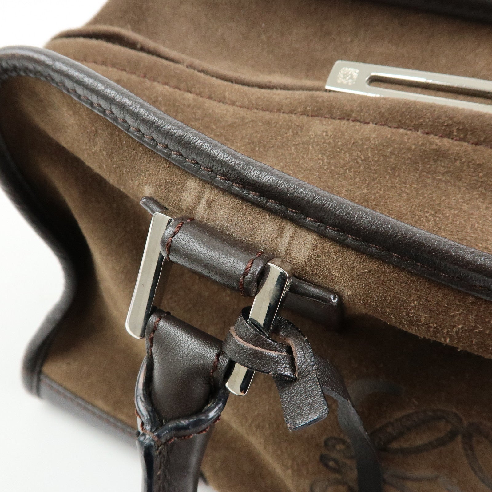 LOEWE Anagram Amazona 28 Suede Leather Hand Bag Boston Bag Brown