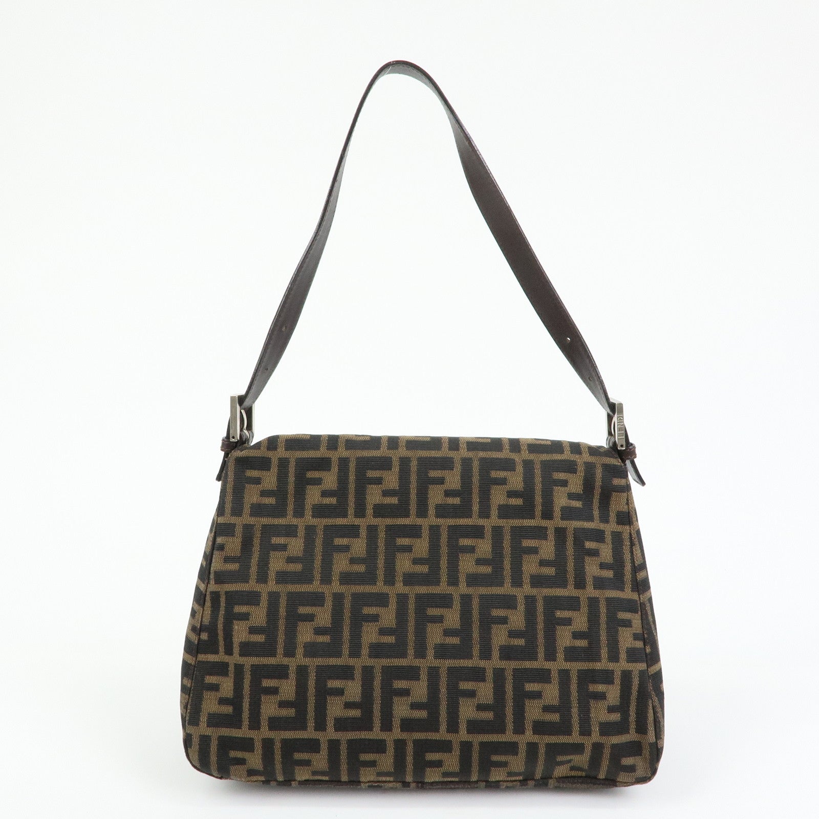 FENDI Mamma Baguette Zucca Canvas Leather Shoulder Bag Brown 26325