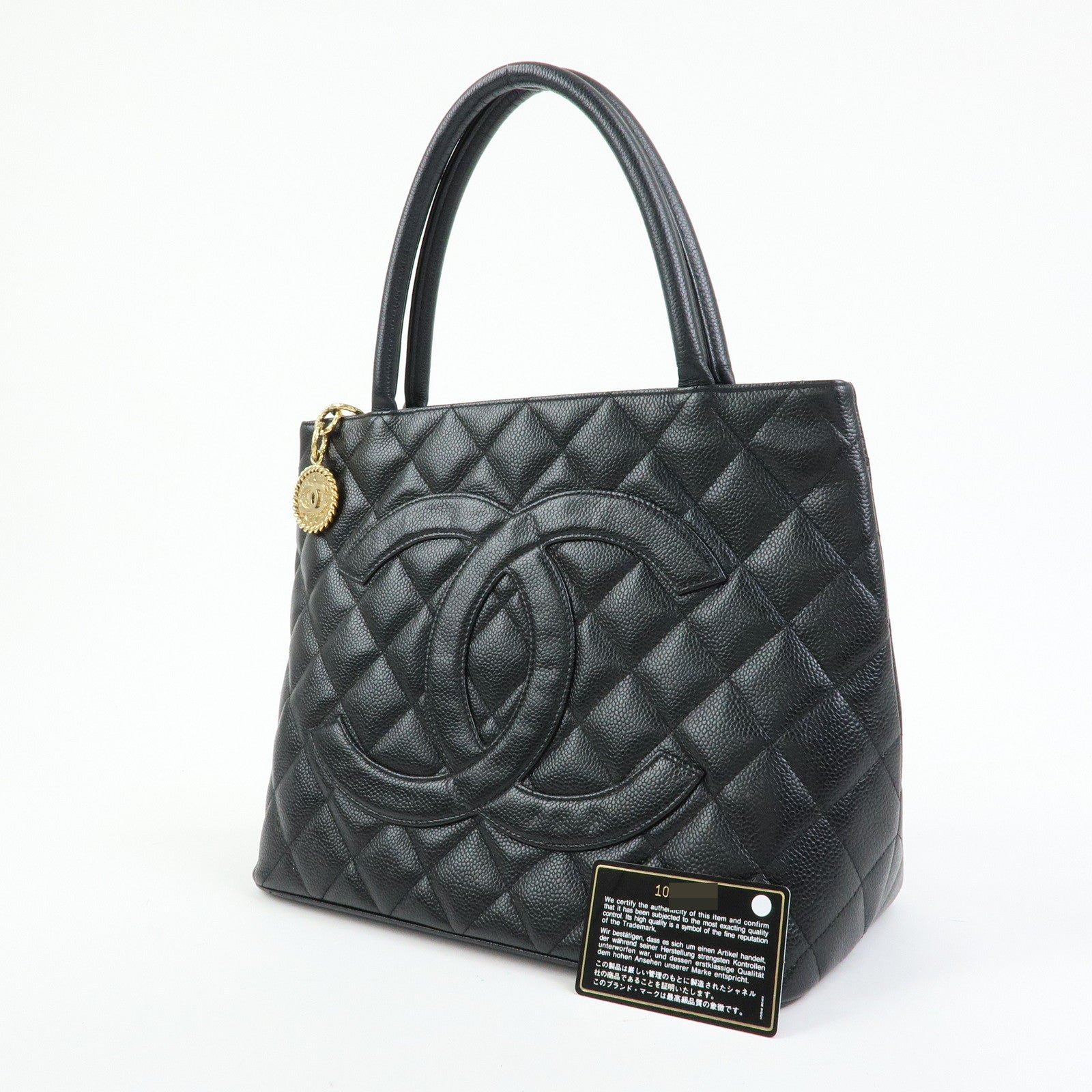 CHANEL Matelasse COCO Mark Medallion Tote Bag Hand Bag Black A01804