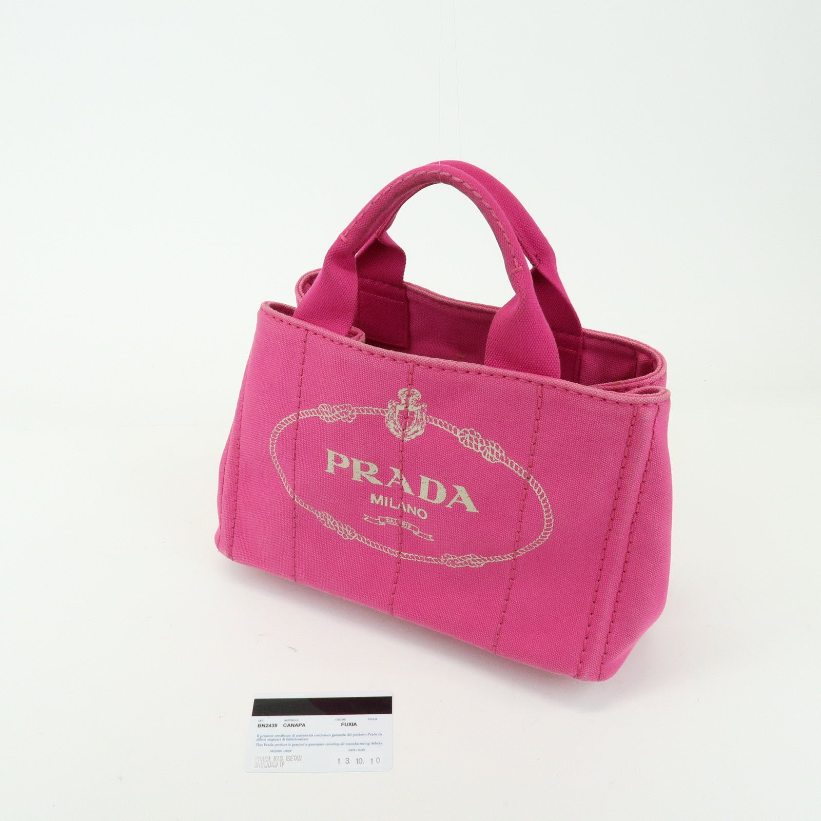 PRADA Triangle Logo Canapa Mini Canvas Tote Hand Bag Pink BN2439