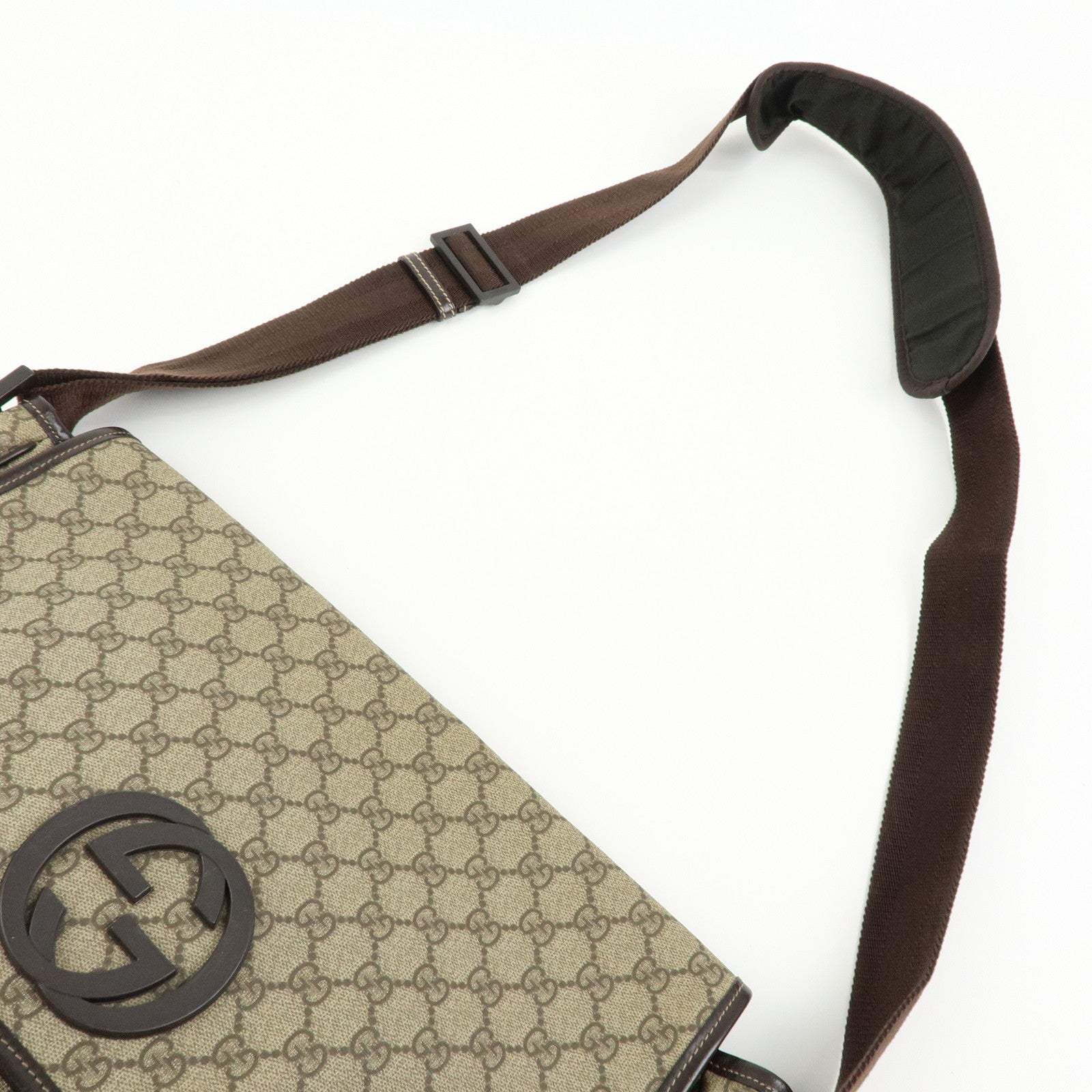 GUCCI Interlocking G GG Supreme Leather Shoulder Bag Brown 223661