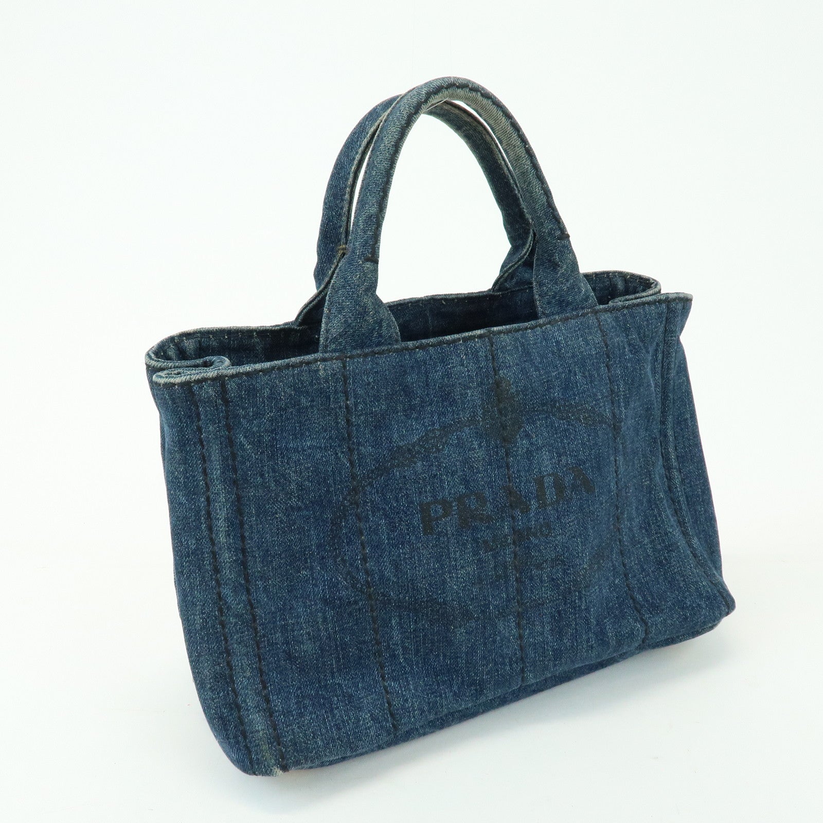 PRADA Triangle Logo Canapa Mini Denim Tote Bag Denim Blue BN2439