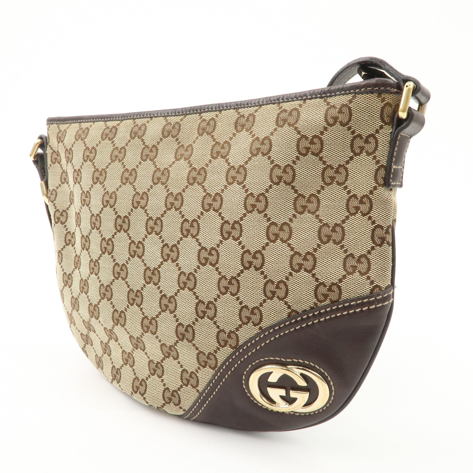 GUCCI New Brit GG Canvas Leather Shoulder Bag Beige Brown 169998 Used