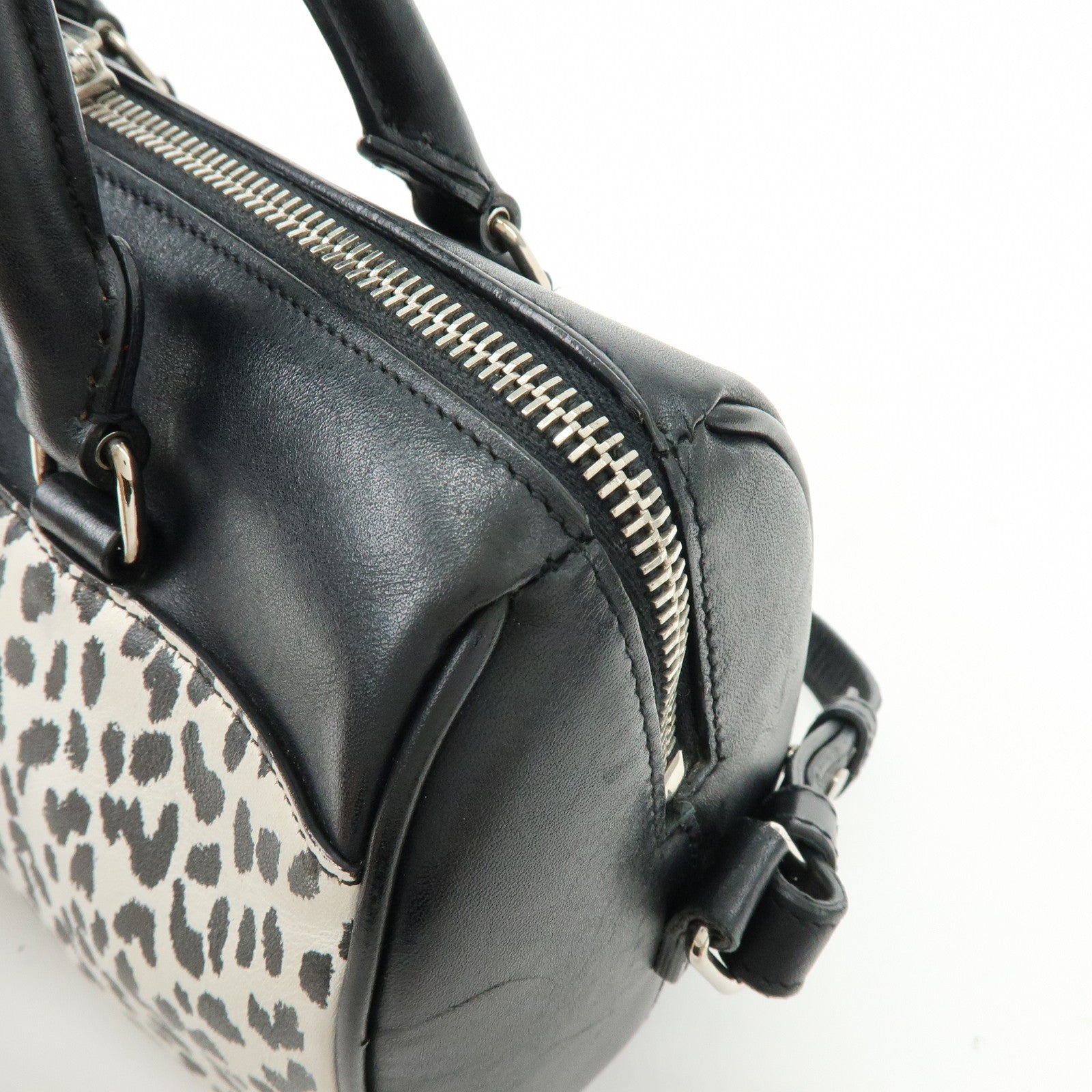 SAINT LAURENT PARIS Baby Duffle Leather 2Way Bag Leopard Black 330958