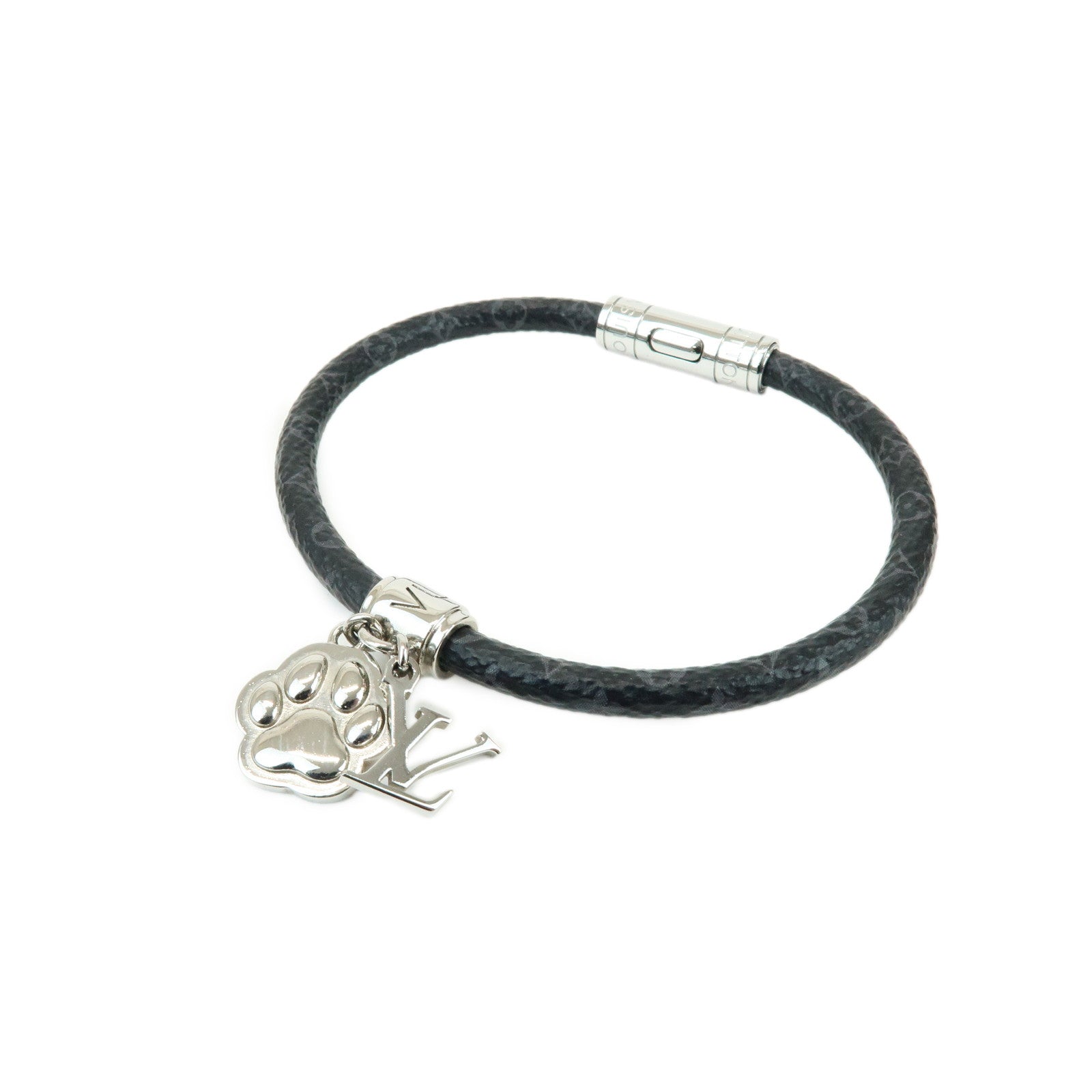 Louis Vuitton Monogram Eclipse Canvas Bracelet Dog Paw Charm Noir