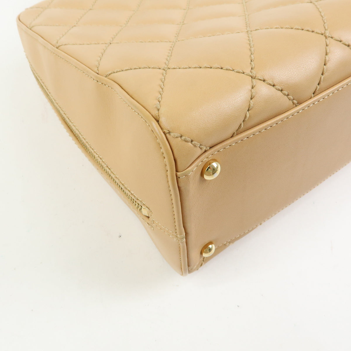 CHANEL Wild Stitch COCO Mark Leather Hand Bag Tote Bag Beige A14693
