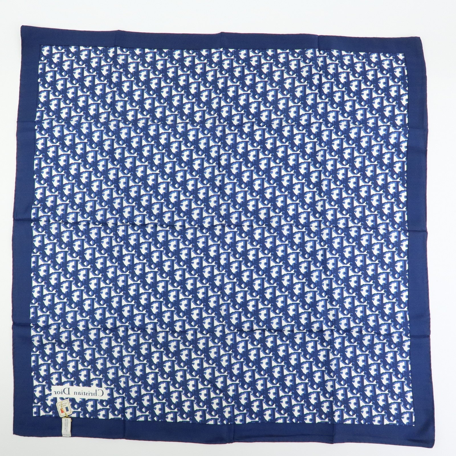 Christian Dior Trotter Silk 100% Scarf Navy Blue White