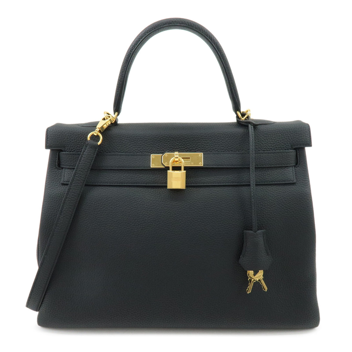 HERMES Kelly 35 Retourne Taurillon Clemence 2Way Bag D Stamped Black