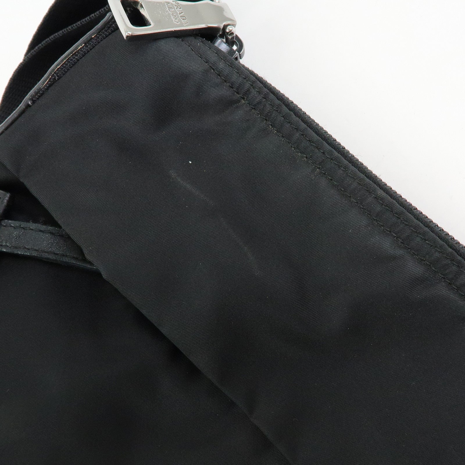 PRADA Triangle Logo Nylon Leather Shoulder Bag Crossbody Bag Black