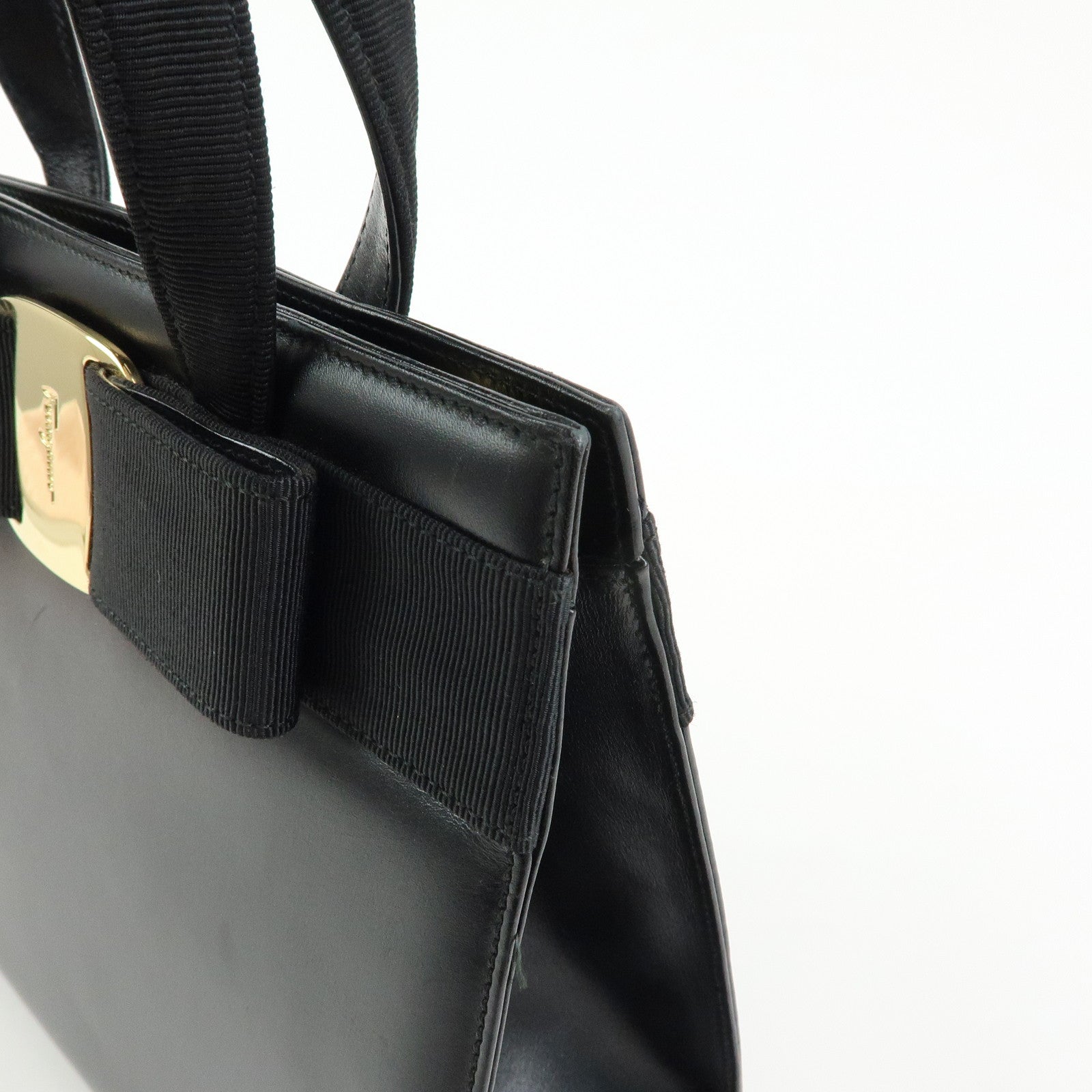 Ferragamo Vara Ribbon Leather 2Way Bag Hand Bag Black