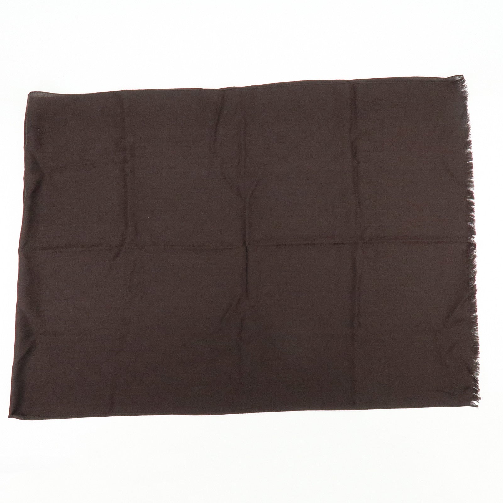 GUCCI GG Monogram Wool Sik Scarf Shawl Dark Brown
